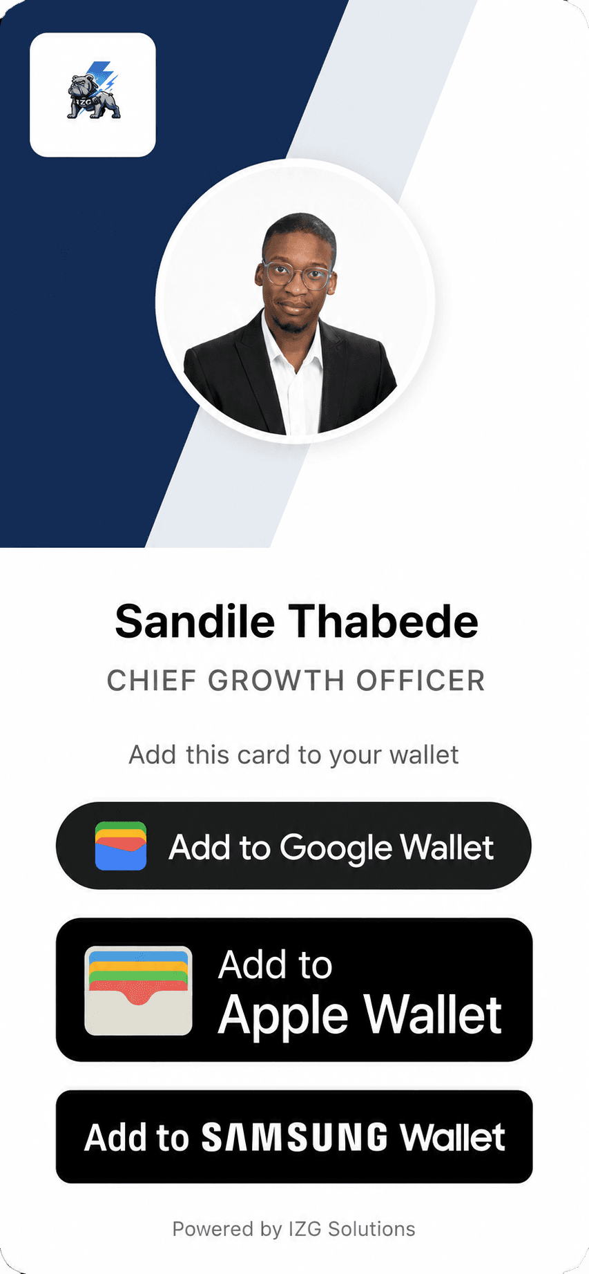 Sandile Thabede's card being added to a phone wallet