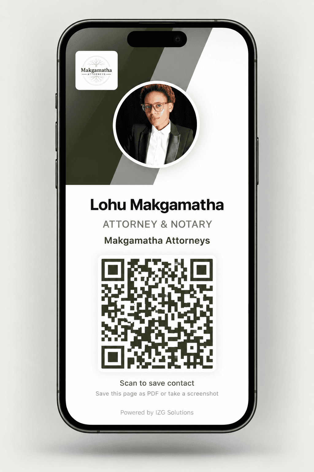 Lohu Makgamatha — digital business card by IZG Solutions