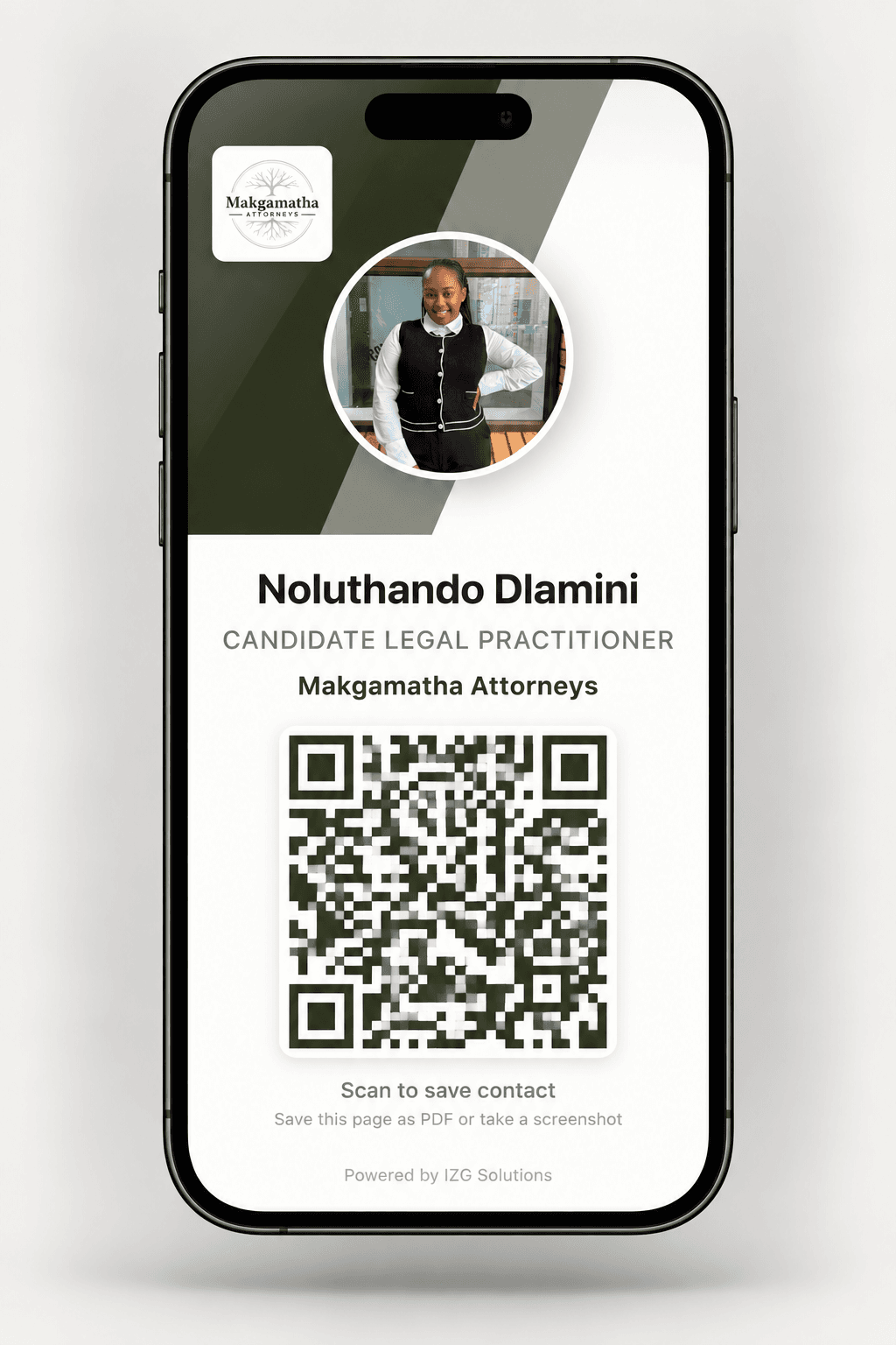 Noluthando Dlamini — digital business card by IZG Solutions
