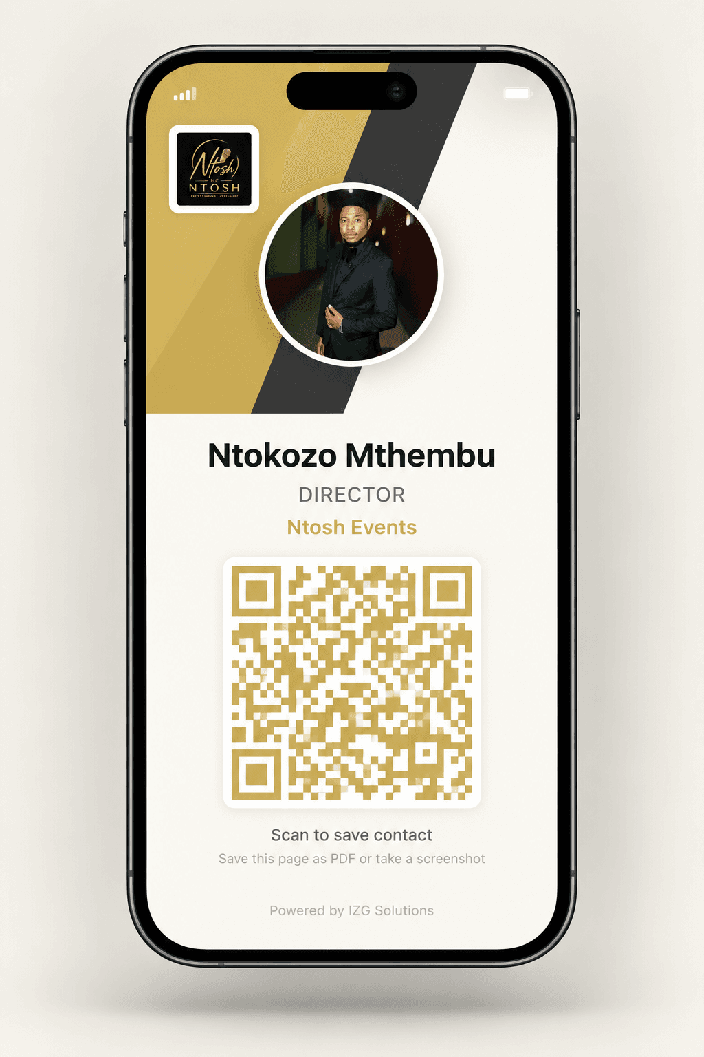 Ntokozo Mthembu — digital business card by IZG Solutions