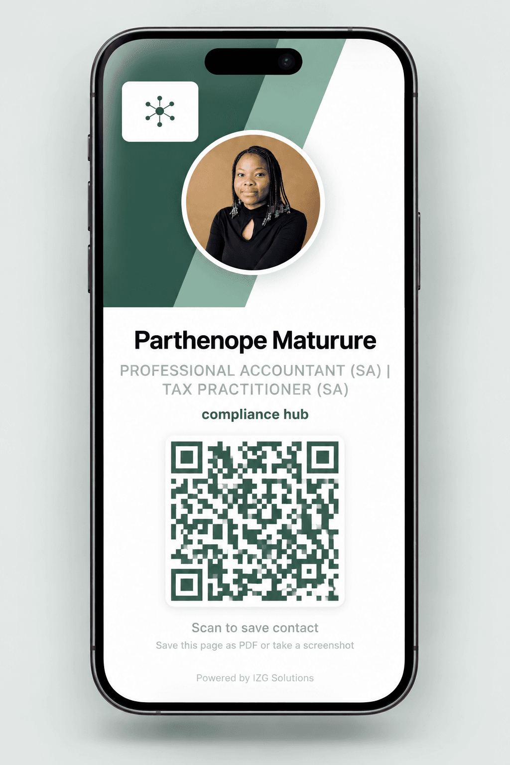 Parthenope Maturure — digital business card by IZG Solutions