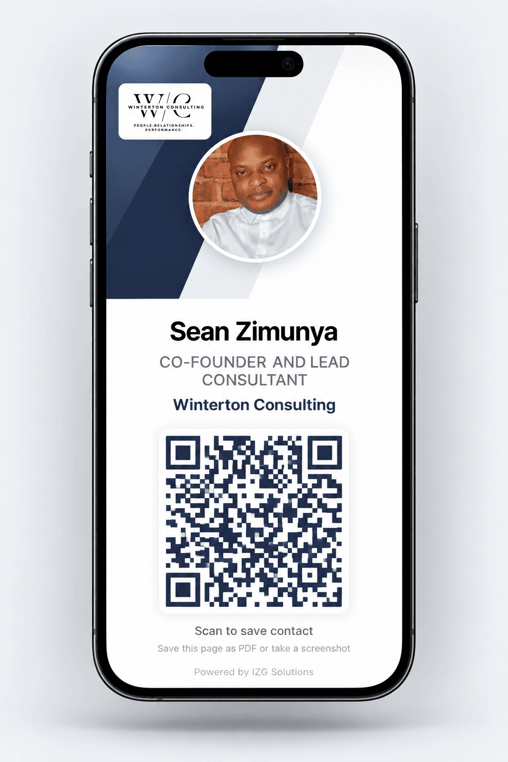 Sean Zimunya — digital business card by IZG Solutions