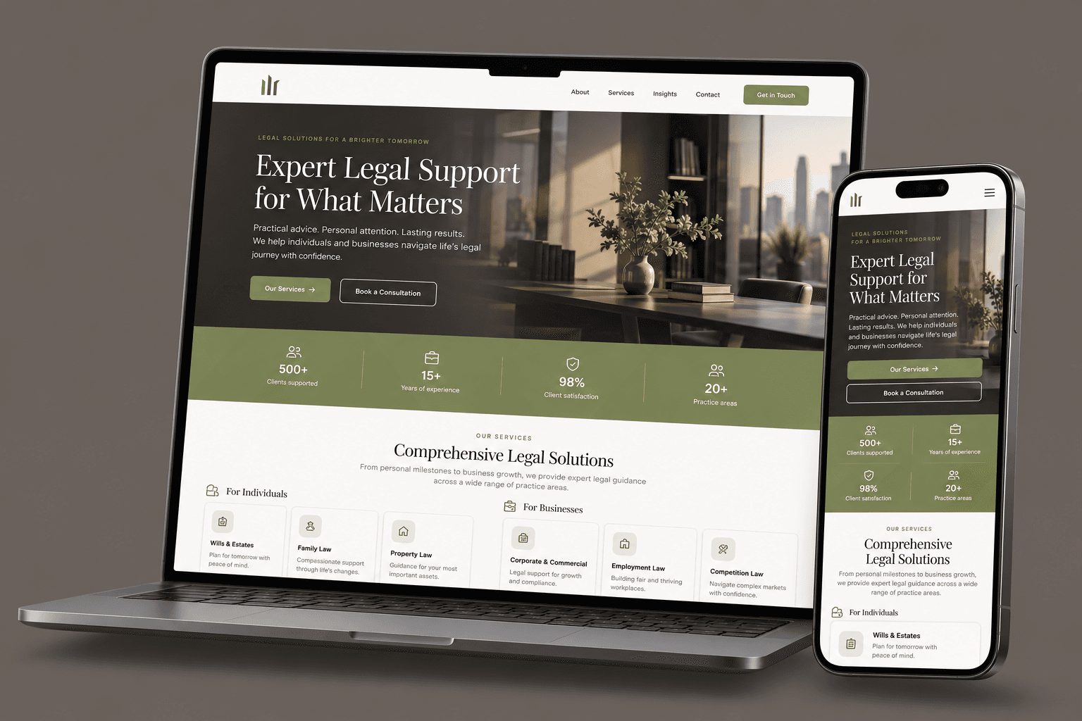 Makgamatha Attorneys website shown on a laptop and phone