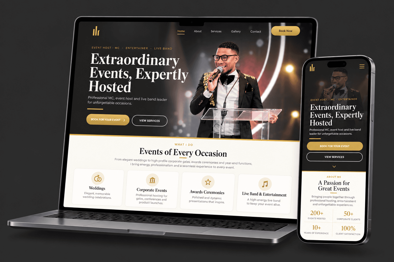 Ntosh Events website shown on a laptop and phone